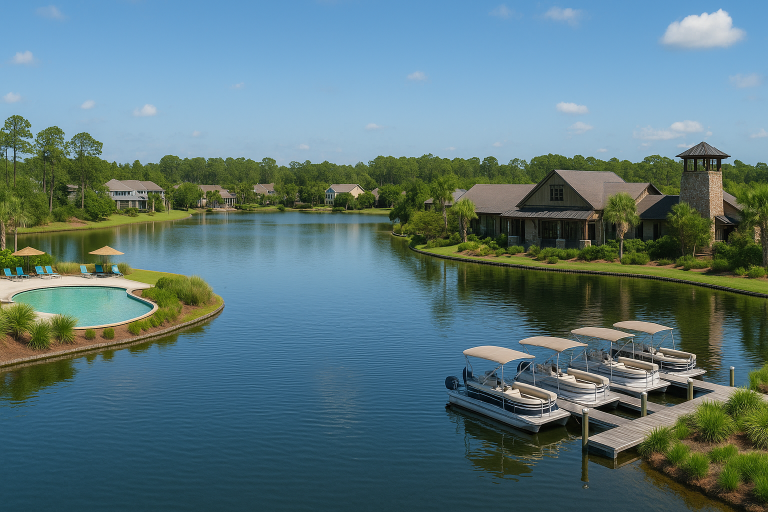 Luxury lakefront homes in Bluffton SC with sunrise views, boating access, and resort-style amenities.